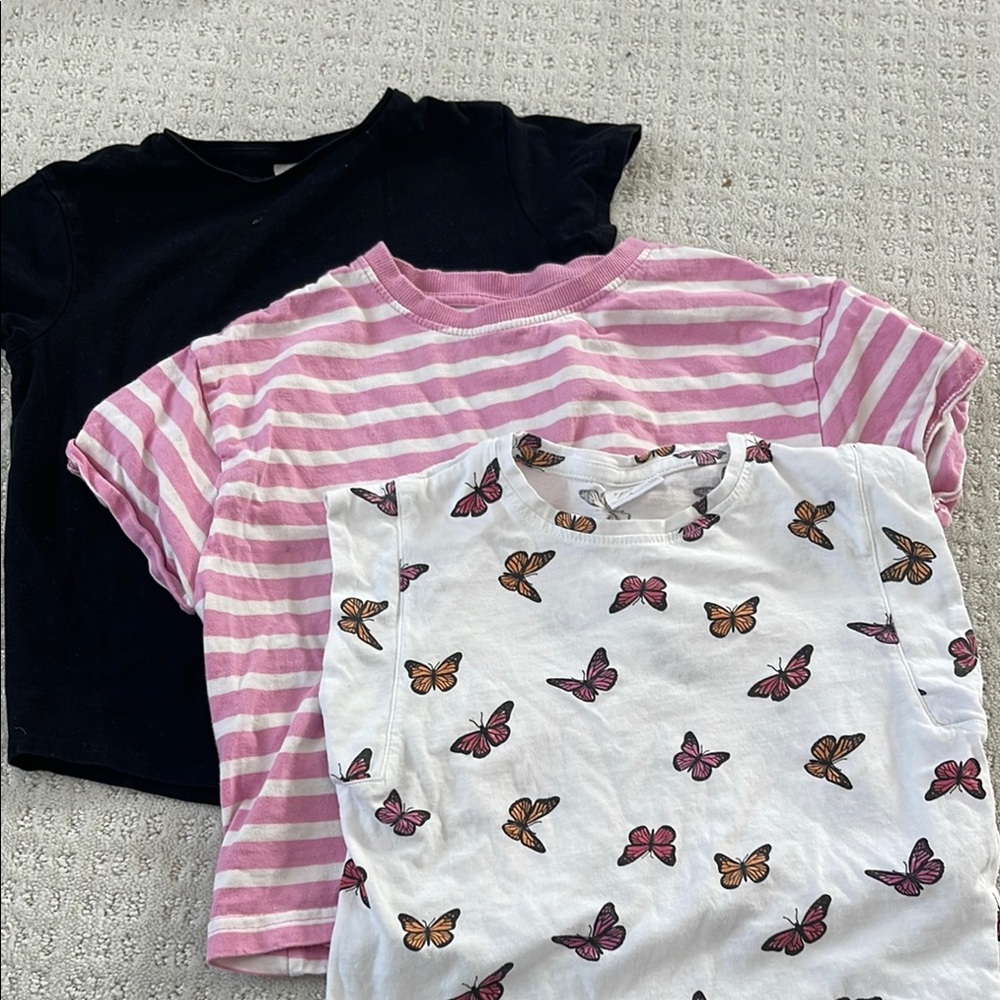 Zara Kids' Butterfly and Striped T-Shirts - Black, Pink, White bundle